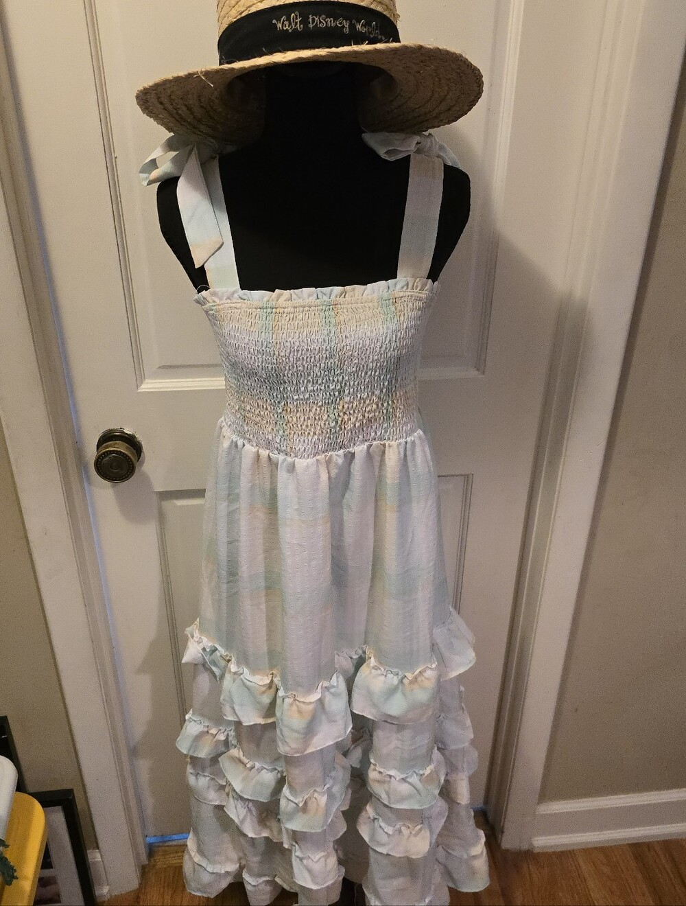 Blu Pepper Smocked Ruffled Bow Tie Straps Plaid Summer Dress